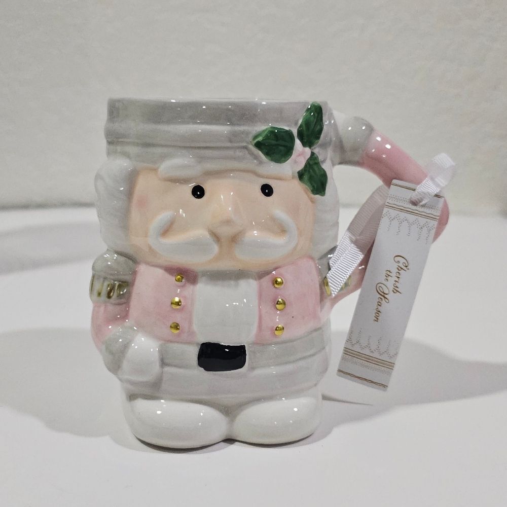Festive Nutcracker Ceramic Mug - Pink and White Christmas Mug